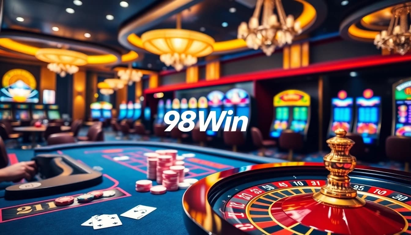 Experience high-stakes gaming excitement with 98Win at this luxurious casino setting.