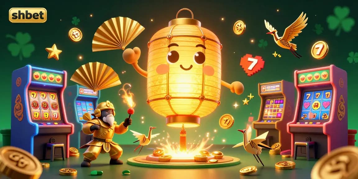 Experience exciting gaming adventures at shbet with vibrant slot machines and golden lantern symbols.