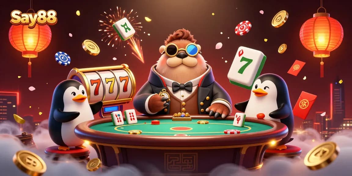 Experience the excitement of Say88 with a poker game featuring a whimsical walrus and friends.