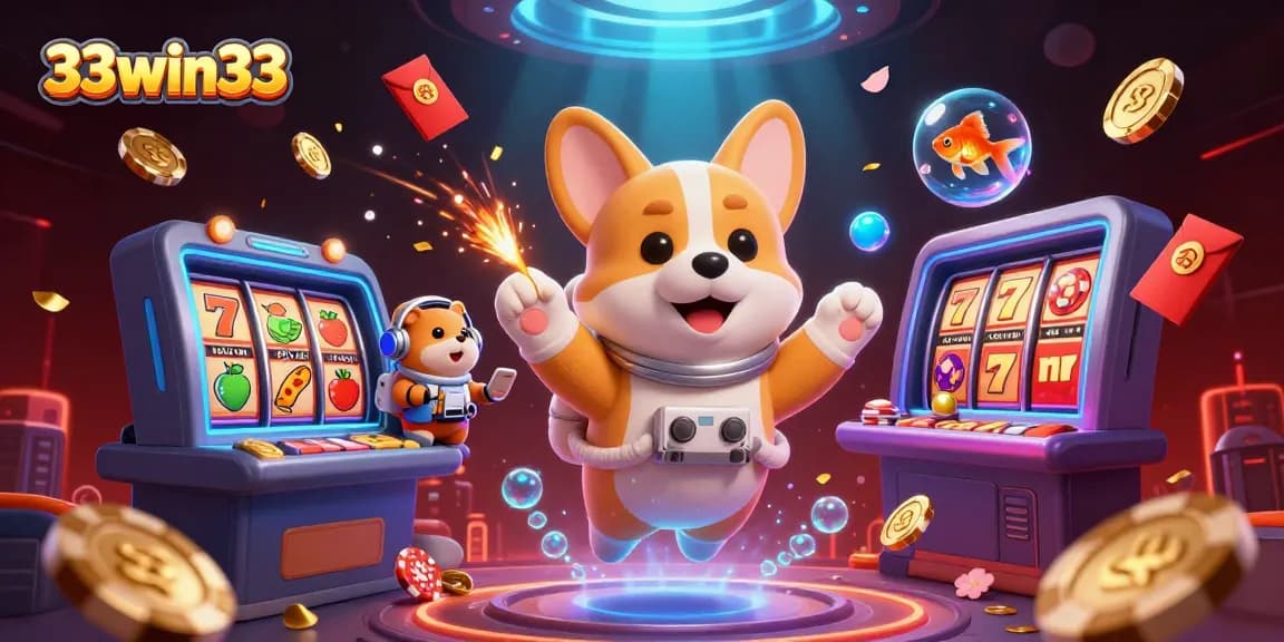 33win33 provides thrilling slots gameplay with engaging 3D characters in a vibrant casino scene.