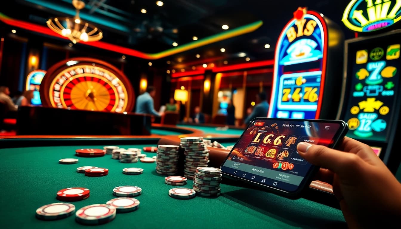 Players enjoying thrilling games at https://lc88app.com/ casino, showcasing excitement and luxury.