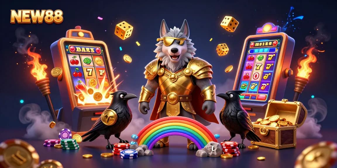 Experience thrilling gaming adventures with NEW88 as Odin and his ravens guard a jackpot explosion.