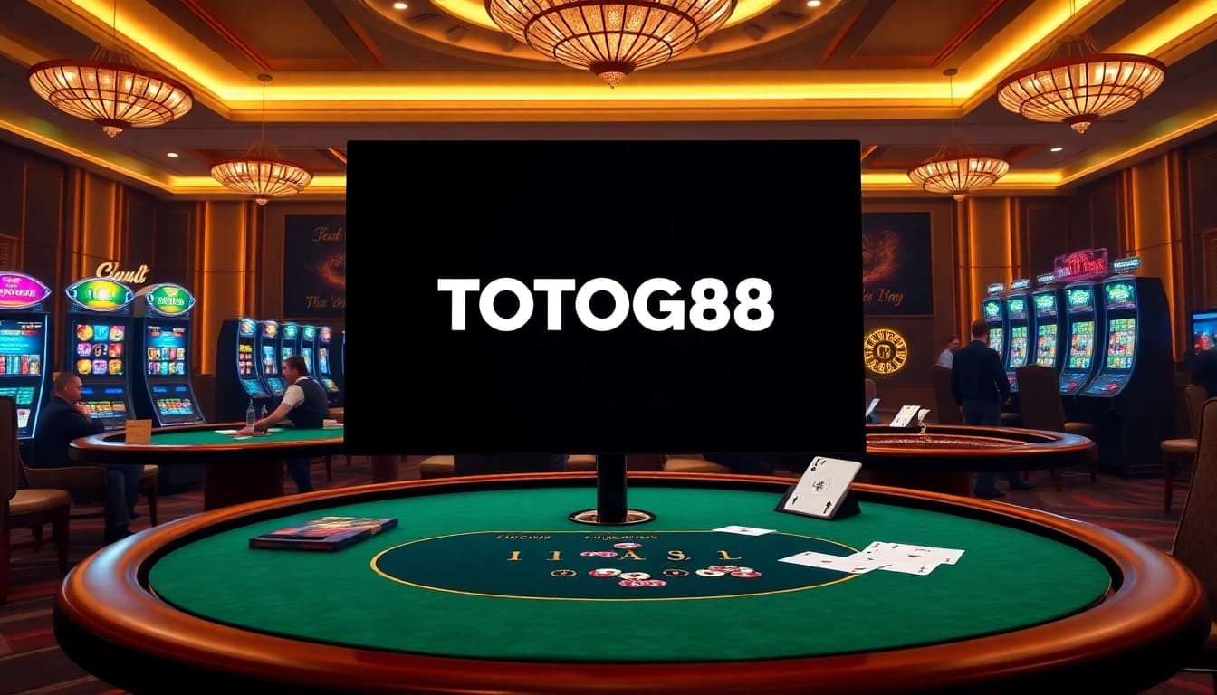 Exciting gambling action at TOTOGG88 casino with vibrant slot machines and poker tables.