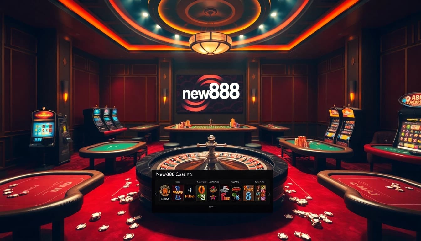 Players engaging in intense game sessions at new888 online casino, featuring roulette and poker tables.