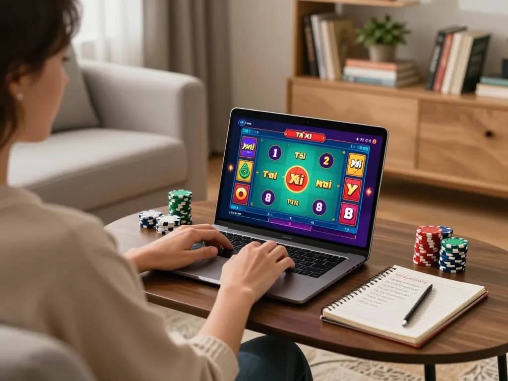Tài xỉu online gaming strategies being planned in a cozy home environment.
