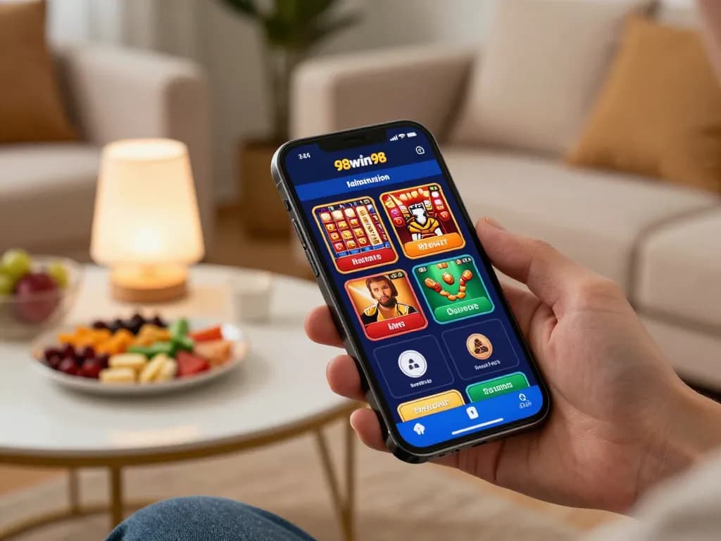 Mobile gaming experience with 98win98 app showcasing live dealer blackjack on a smartphone.
