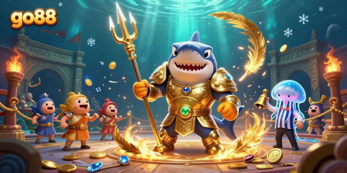 Join the excitement with go88 as a tiger shark battles for victory in the underwater arena.