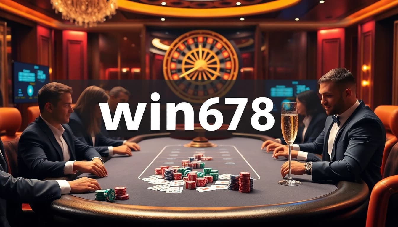 Players enjoy a thrilling poker game at win678 online casino, showcasing excitement and strategy.