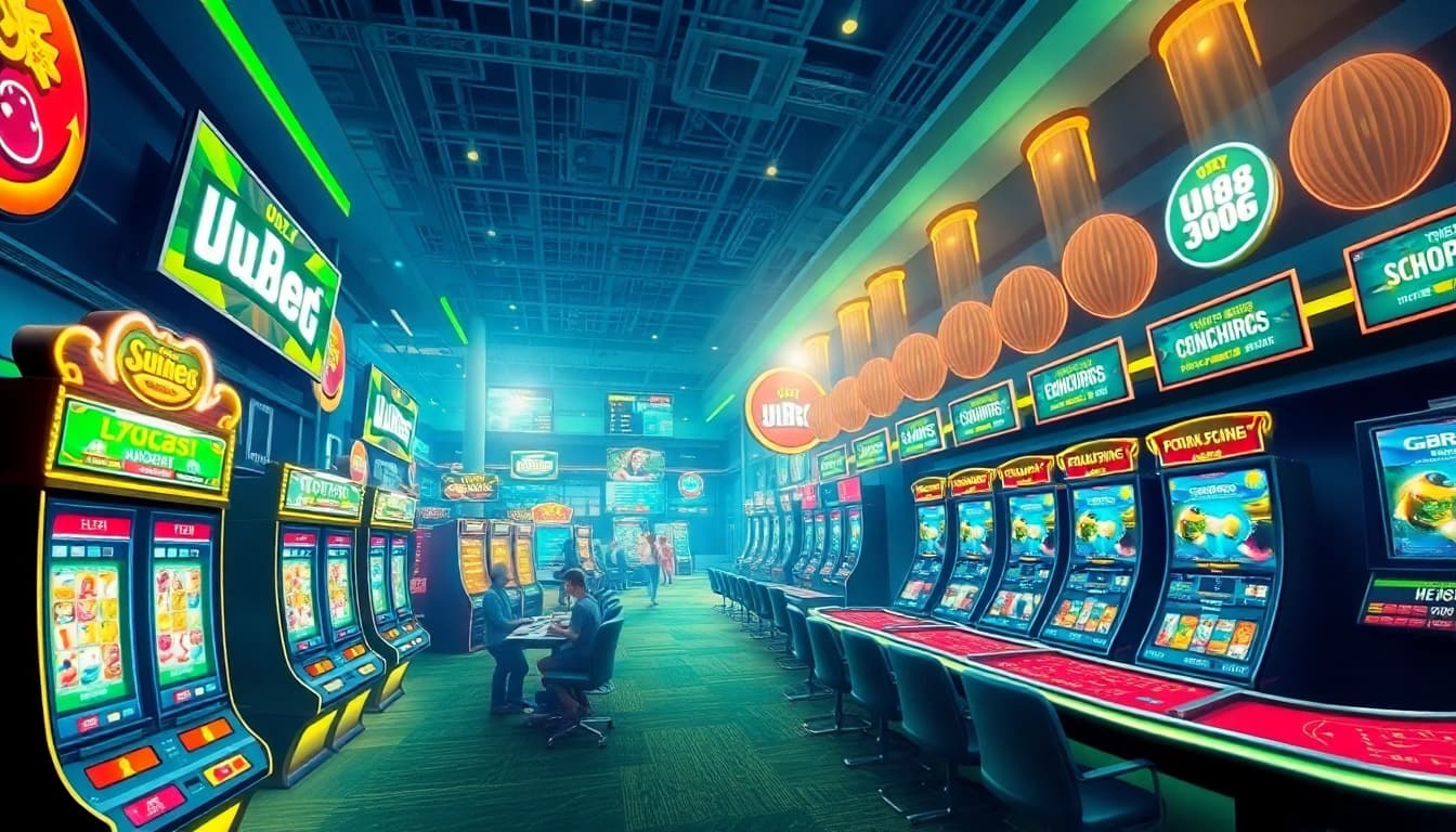 Experience exhilarating online gaming at uu88 futbol with vibrant illustrations of football betting and live dealer tables.