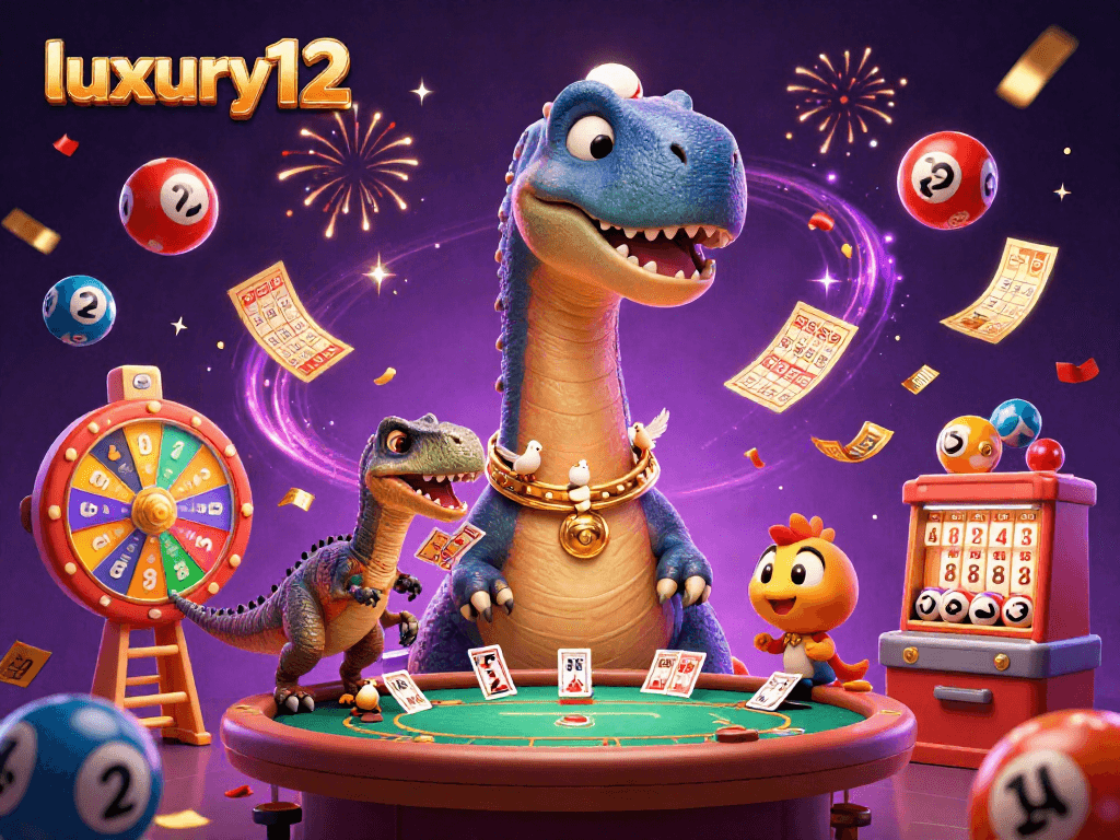 Gambarlah suasana bermain pada luxury12 dengan dinosaurus dan permainan kartu yang menarik.