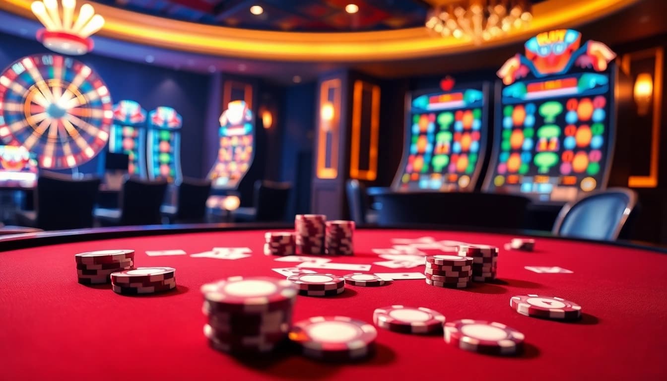 Experience high-stakes gaming at Fb68 casino with vibrant slot machines and poker tables.