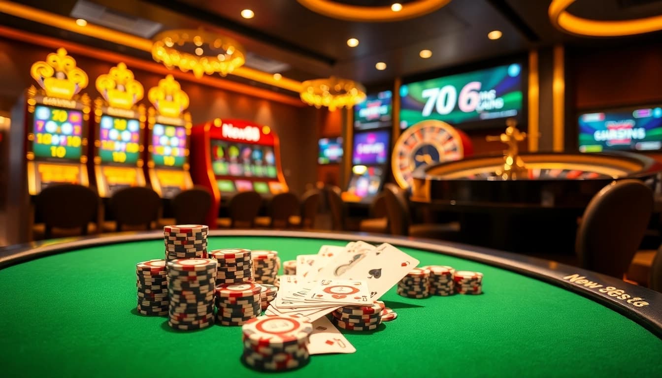 Experience excitement at New88 with vibrant casino tables and dazzling slot machines.