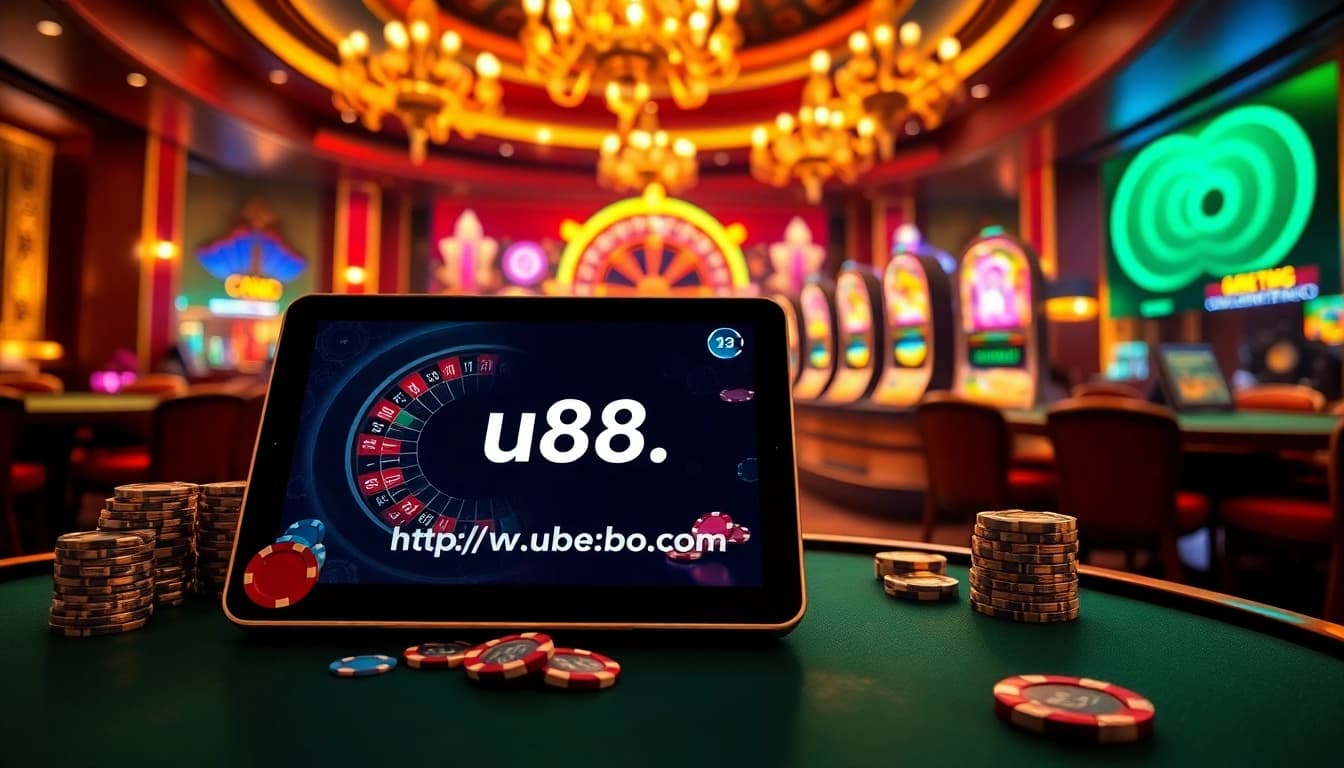 Betting options on https://u888.broker/ showcased in a luxurious casino setting with roulette, chips, and vibrant games.
