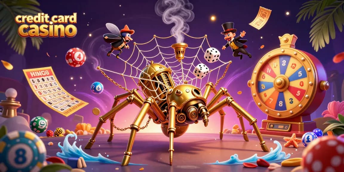 Engage in a credit card casino experience with a lively steampunk scene and vibrant game elements.