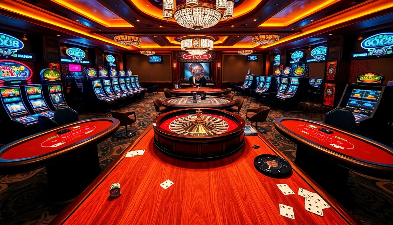 Experience the thrill of GO88 at a luxury casino with vibrant slot machines and poker tables.