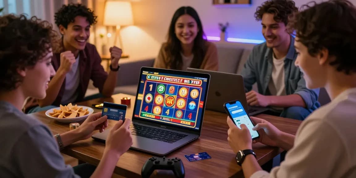 Exciting scene of friends enjoying games at credit card casinos while using flexible payment options from https://dea.org.uk.