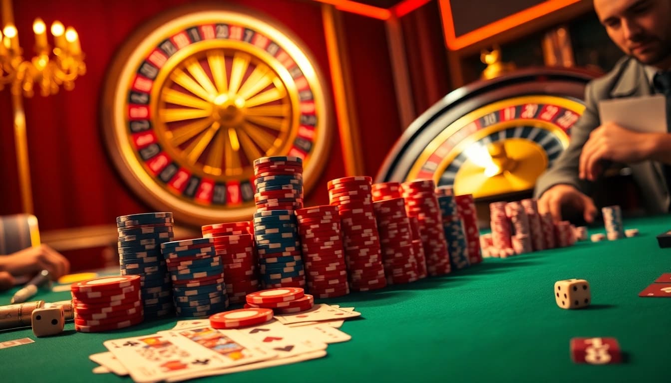 Experience excitement at a high-stakes poker table featuring the 32WIN Link and vibrant gambling elements.