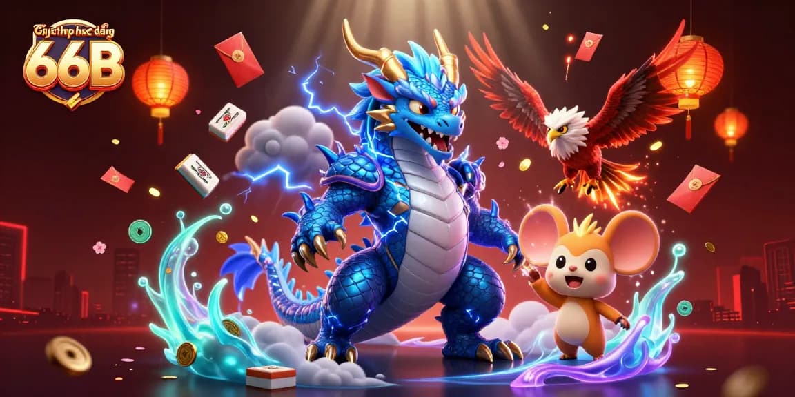 Experience the excitement of gambling with Giấy phép hoạt động 66B showcased by dynamic 3D characters and thrilling game elements.