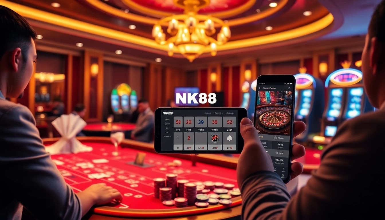 Experience excitement at https://nk88.baby/ with vibrant casino tables and modern gambling elements.