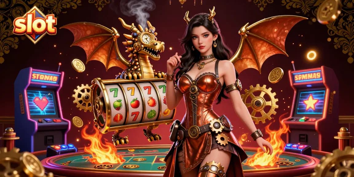 Engage in thrilling slot gameplay with vibrant visuals and rich casino elements in this dynamic scene.