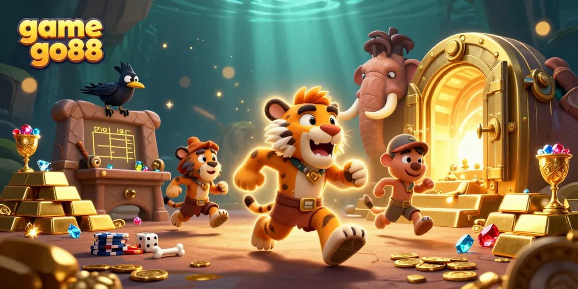 Experience game go88 excitement in a vibrant 3D casino scene filled with treasures and fun.