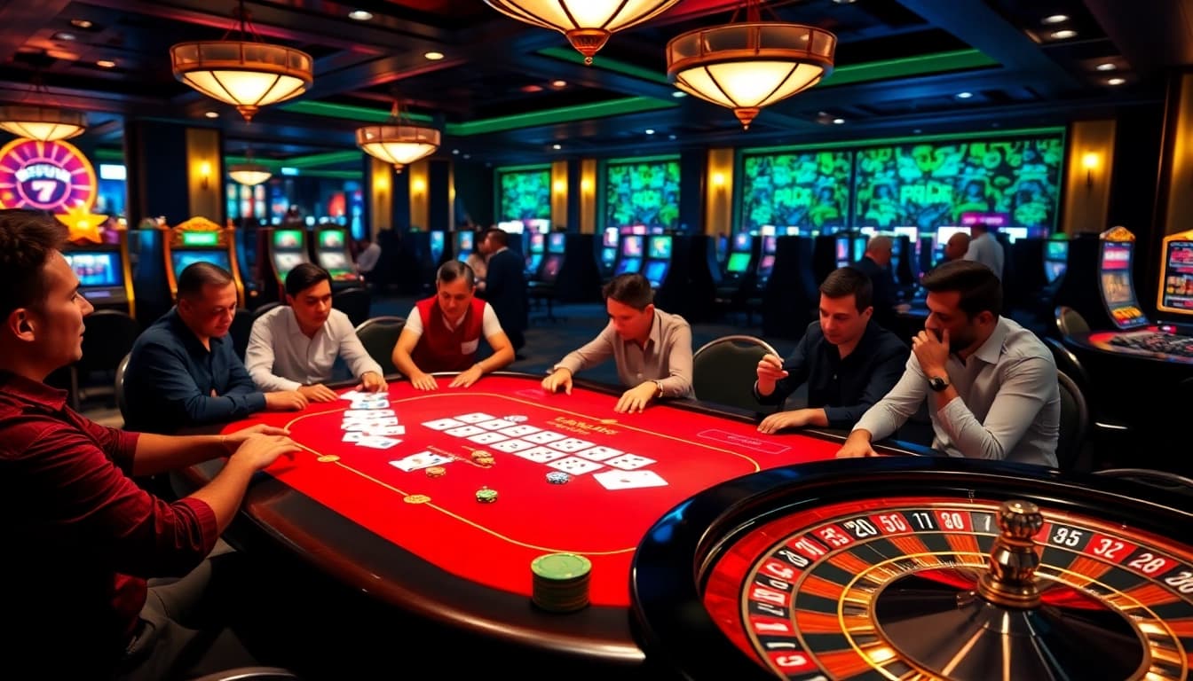 Gamblers enjoying a thrilling poker game at 789win's luxurious casino.
