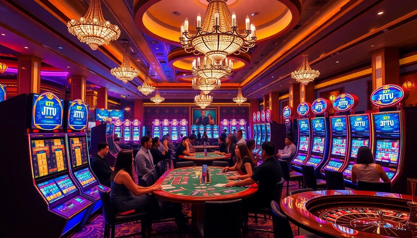 KTP JITU slot machines creating excitement in a vibrant, luxurious casino environment.