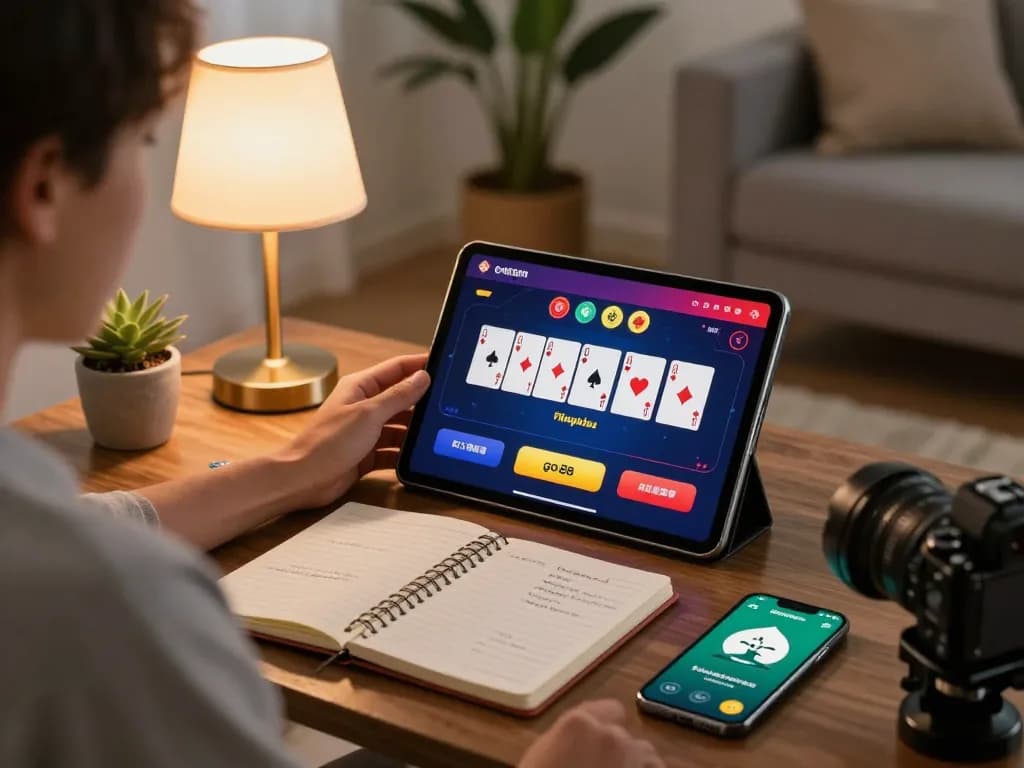 Engaging online gaming scene with go88 app on tablet, highlighting strategic play and cozy atmosphere.