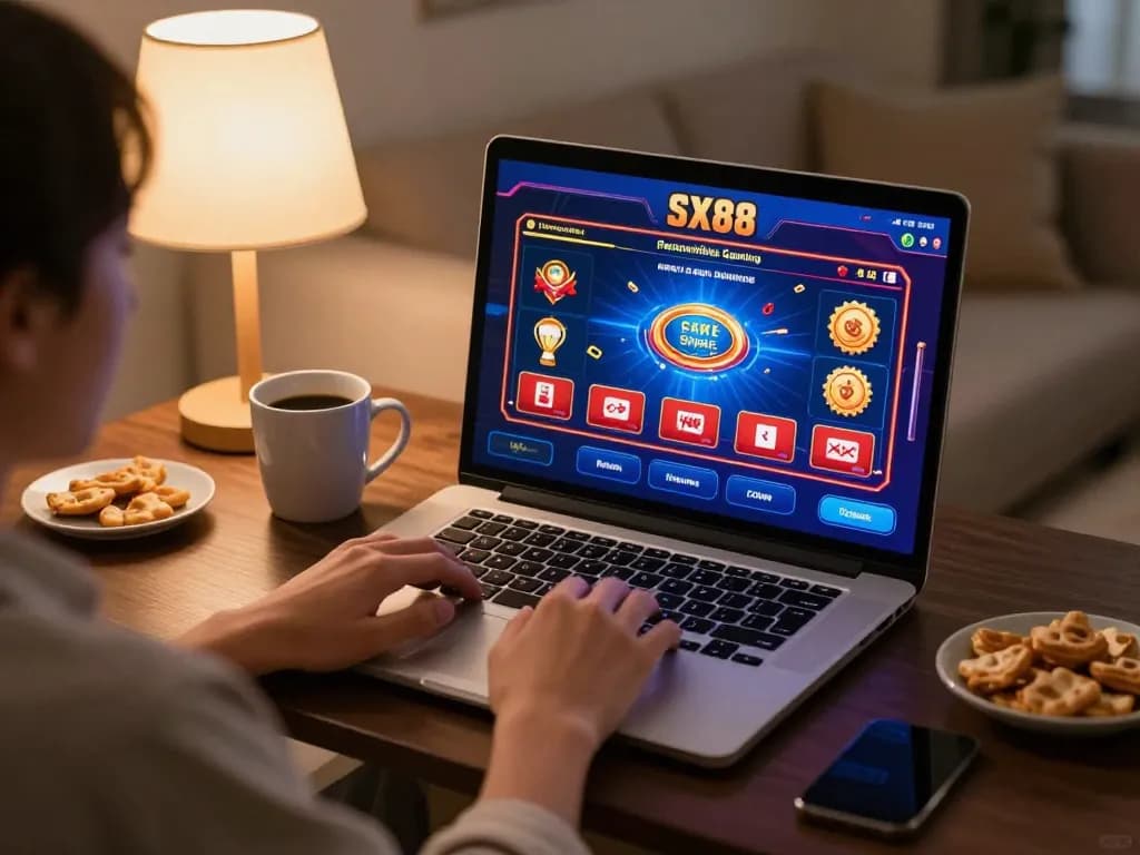 SX88 player focused on winning strategy in a cozy online gaming setup
