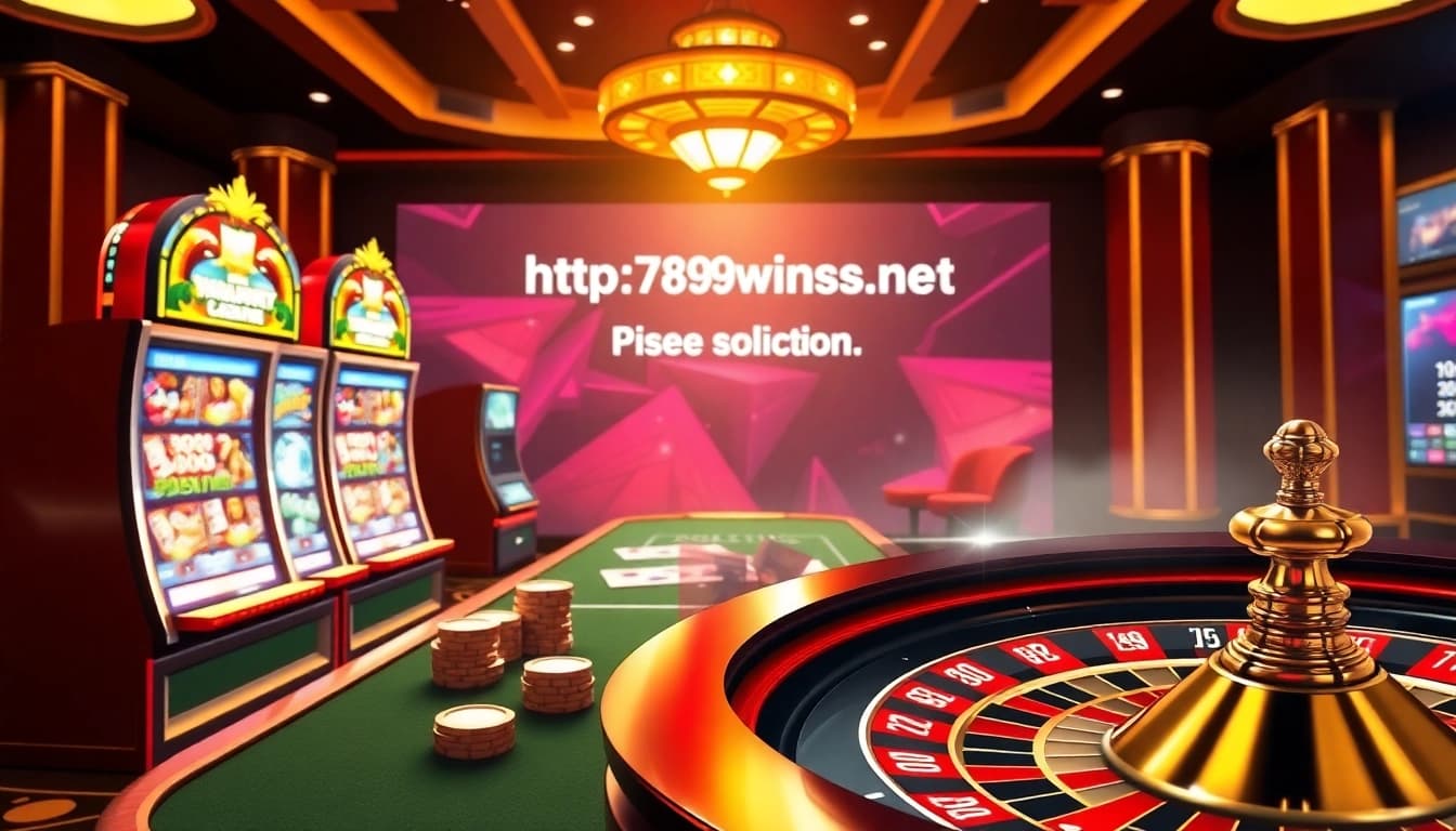 Vibrant casino scene showcasing slot machines and poker tables at https://789winss.net, inviting excitement for gamblers.