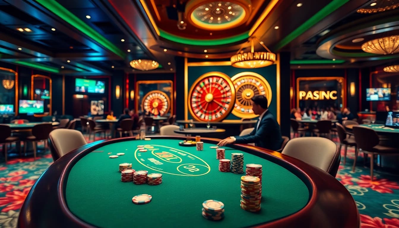 Experience the thrill at hitclub with vibrant casino gaming, featuring poker tables and roulette wheels.