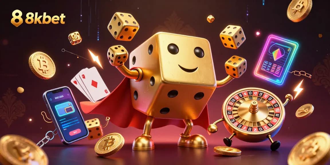 Experience excitement with the 8xbet animated characters and vibrant casino elements in a dynamic scene.