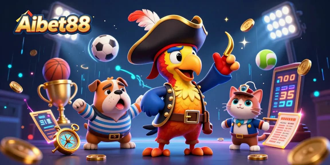 Aibet88 showcases thrilling sports action with a pirate captain and crew in a vibrant casino atmosphere.