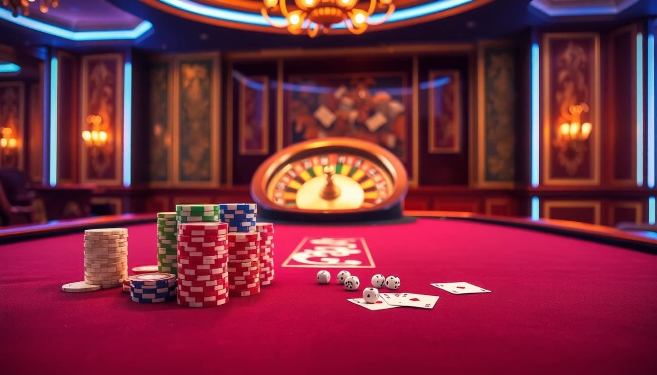 Experience the excitement of mm88 at a luxurious casino table with vibrant chips and cards.
