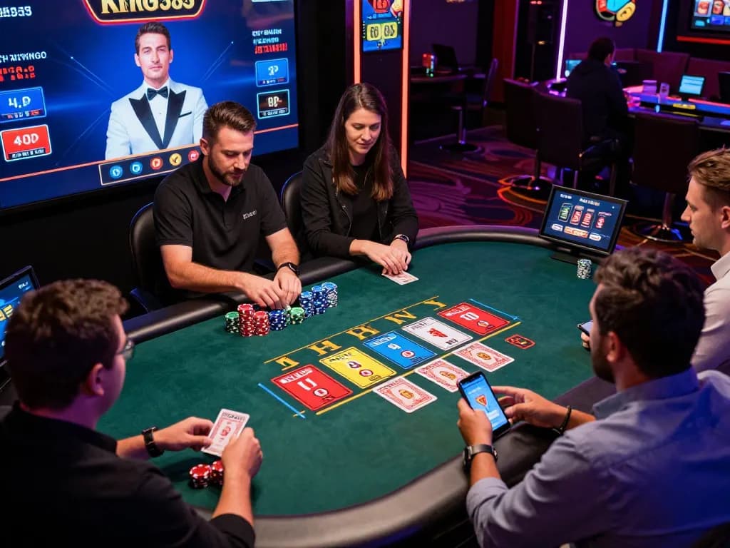 Players enjoy a live dealer experience at King33, engaging in an interactive blackjack game.