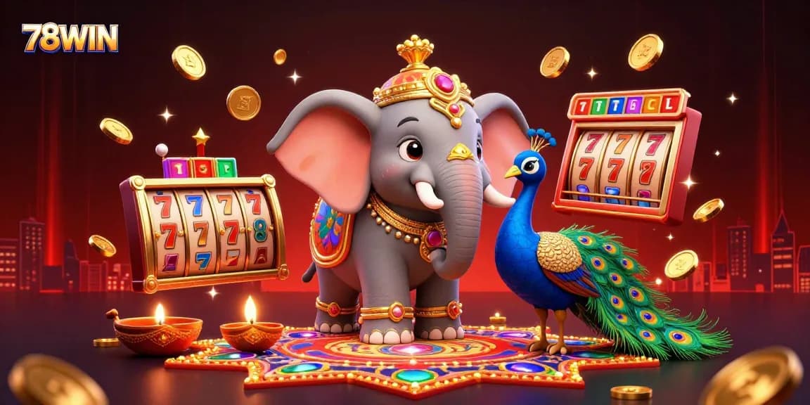 Experience the vibrant atmosphere of 78WIN with a colorful casino scene featuring dynamic characters and game elements.