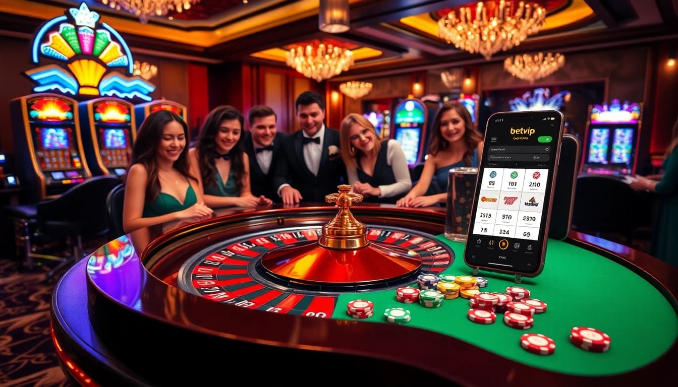 Trải nghiệm sự phấn khích khi cá cược với ứng dụng betvip trong một môi trường casino sang trọng.