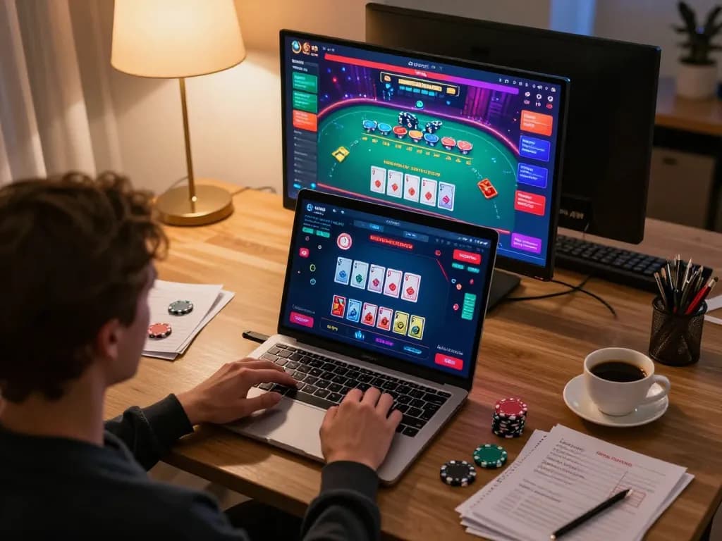 vaobet player enjoying live dealer blackjack at home with strategic notes