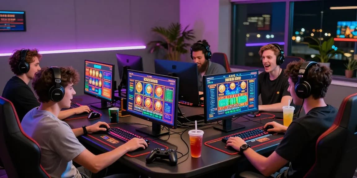 Excited players engaging with credit card casinos at https://ecpc.org.uk in a vibrant, modern gaming setup.