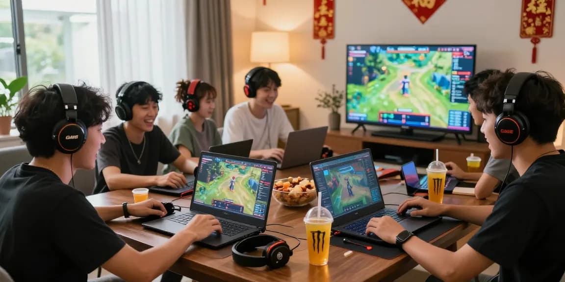 Diverse players enjoying 68gamebai in a lively home setting, capturing gaming excitement.