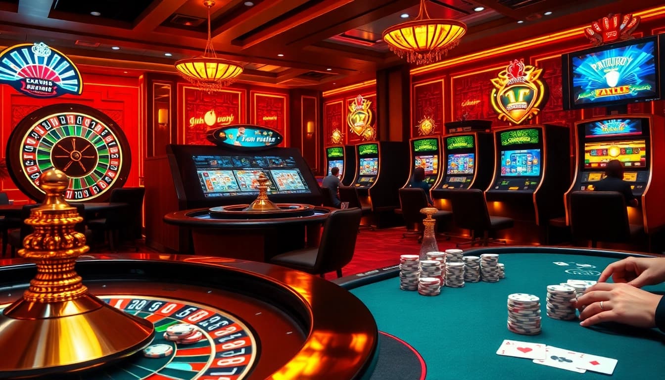 Experience the excitement with this visually stunning cosmoslots review depicting a vibrant casino atmosphere.