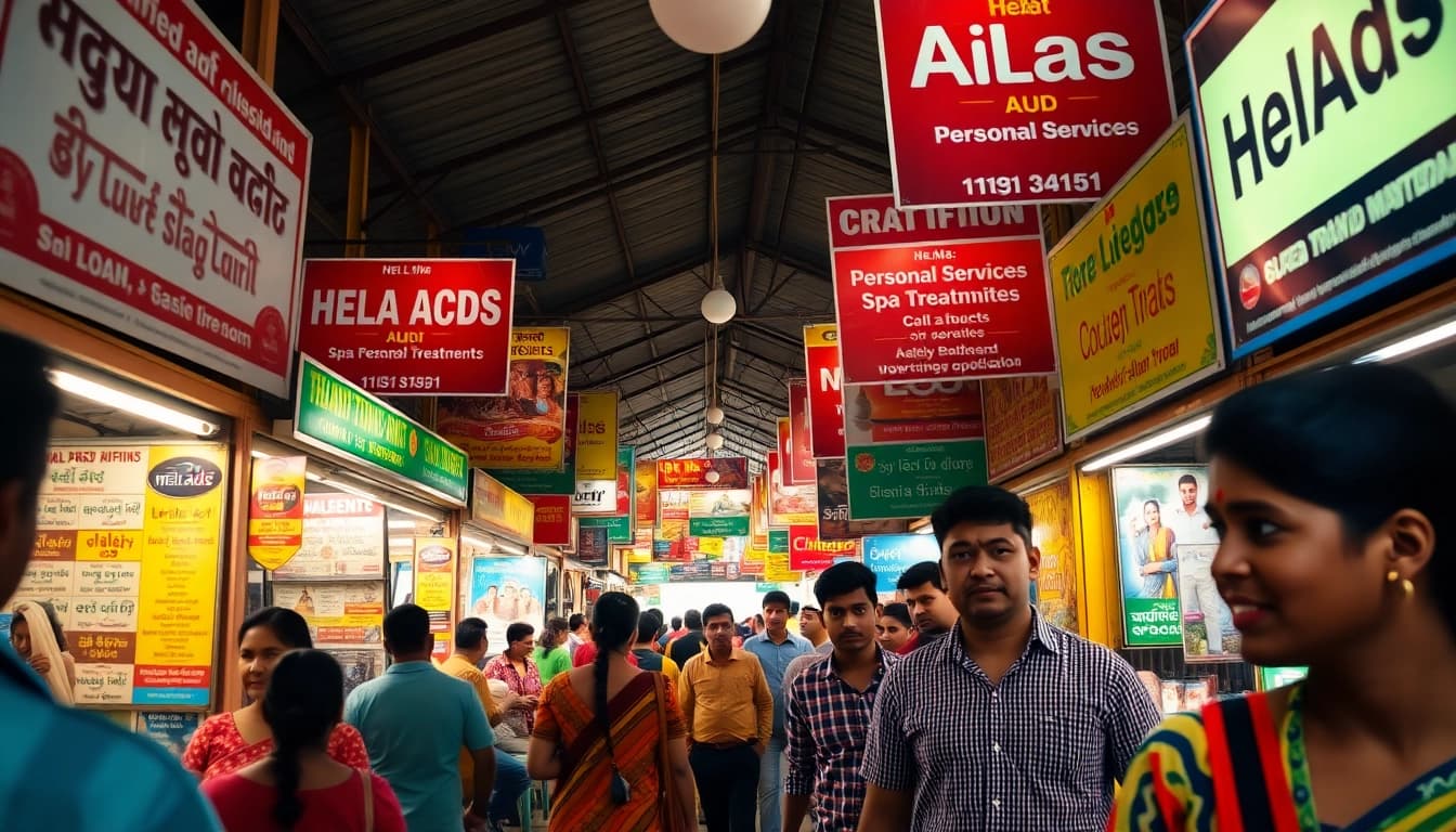 Engaging marketplace scene depicting Hela Ads with vibrant stalls and local products.