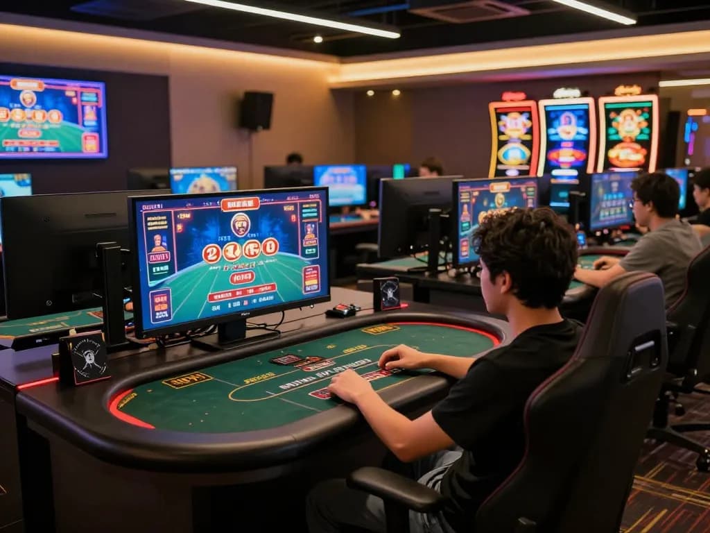 Engaging player at home using okfun app for live dealer casino gameplay with multiple screens.
