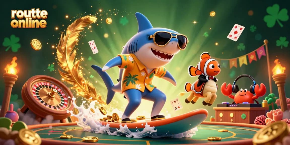 Watch a hammer-head shark surf on gold coins while showcasing roulette online action.