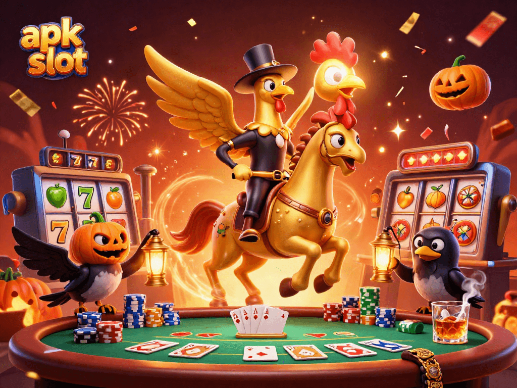 Engage with the apk slot world featuring a golden rooster and vibrant casino elements.