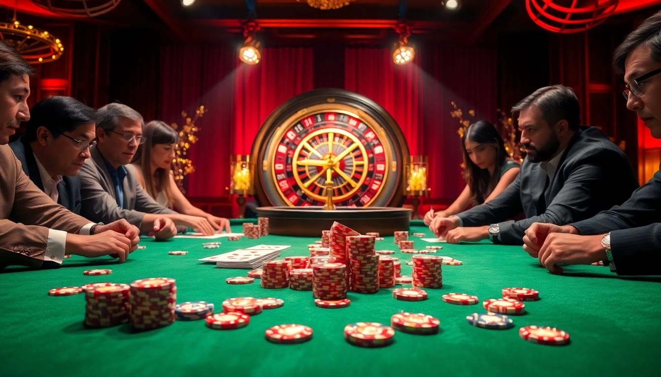 High-stakes poker game at https://fly88.services/ with luxurious chips and thrilling atmosphere.