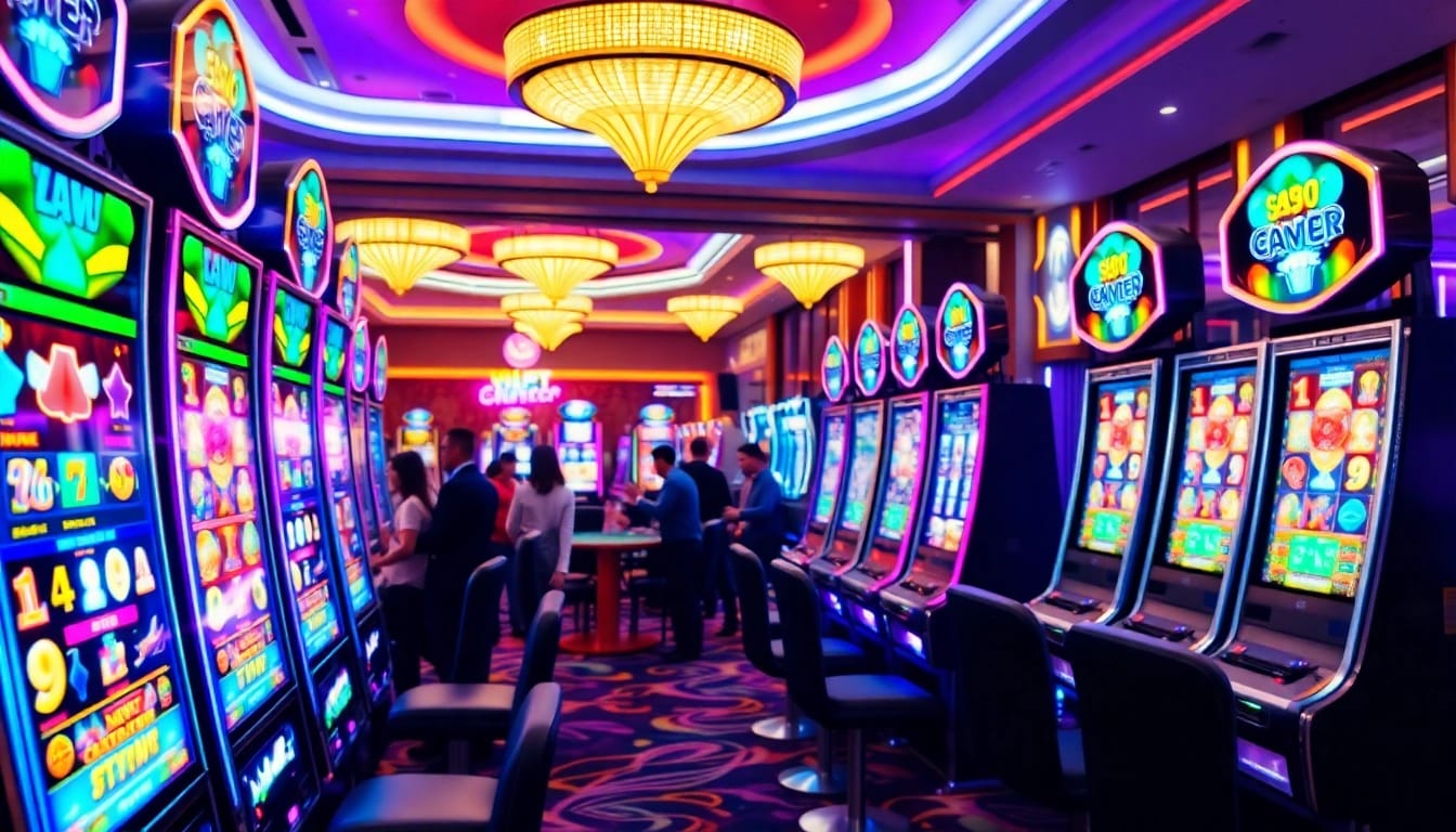 Menggandeng slot gacor dengan mesin slot penuh warna di kasino yang meriah.