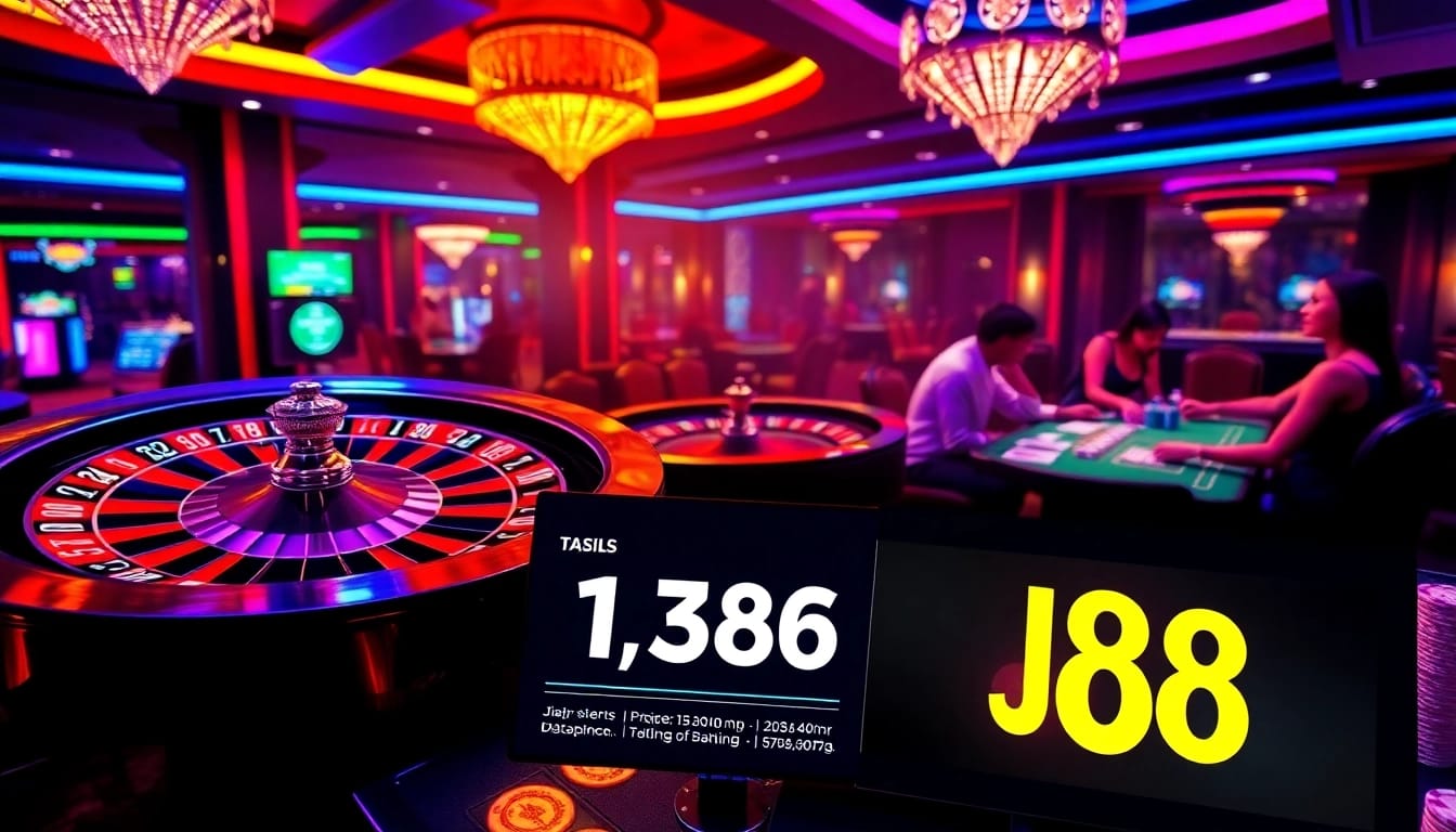 Players engaging with the j88 slot game amidst a luxurious casino atmosphere.