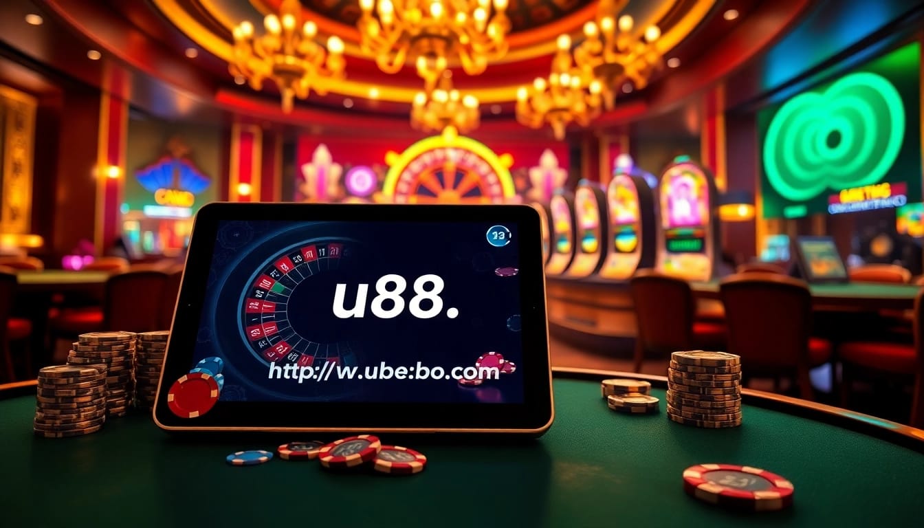 Betting options on https://u888.broker/ showcased in a luxurious casino setting with roulette, chips, and vibrant games.