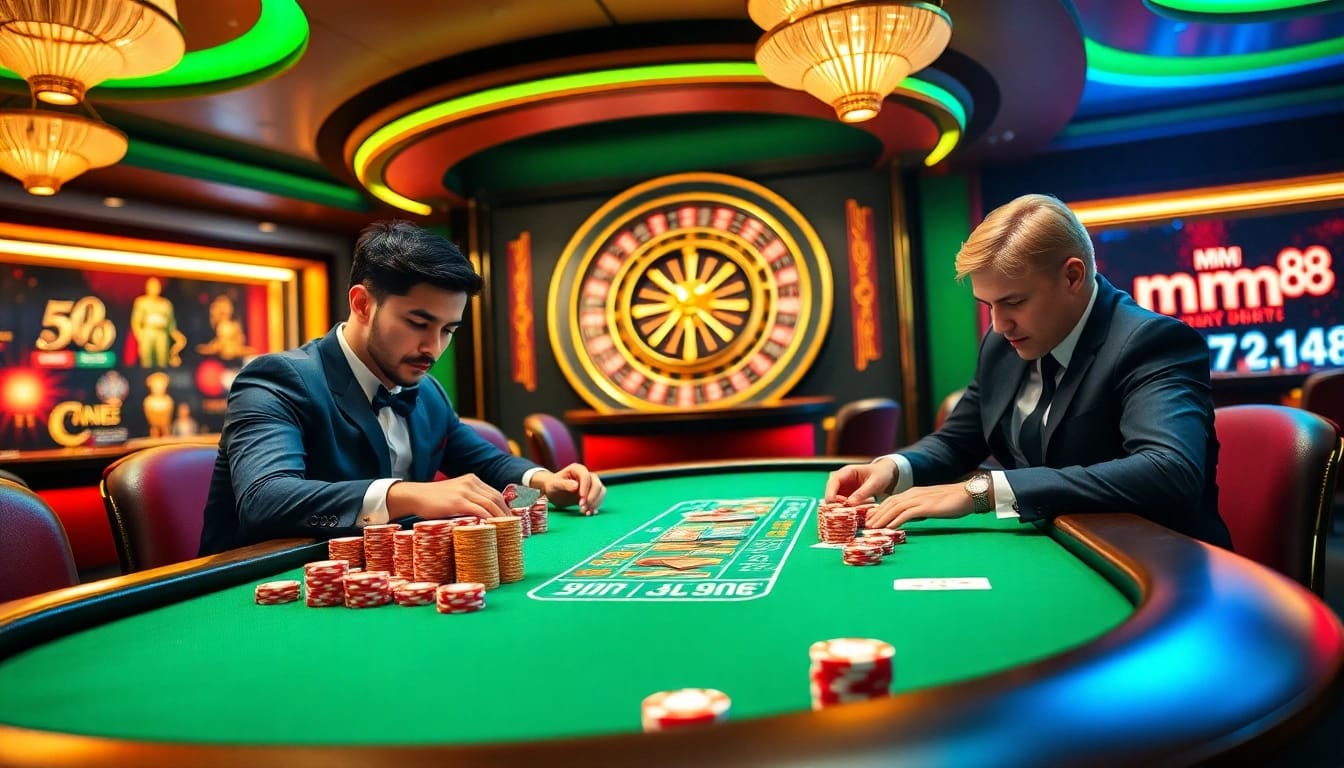 Experience the exciting world of nhà cái mm88 with dynamic poker action at a lavish casino table.